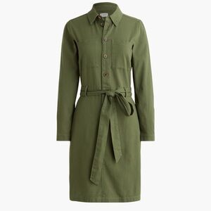 NWT J.Crew Factory Olive Green Long-Sleeve Utility Shirt Dress Size 10